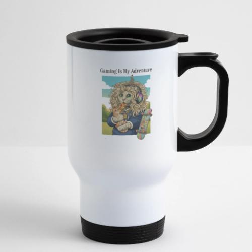 Gaming Cat Adventure: Pizza & Skates - 14 oz Travel Mug with Handle