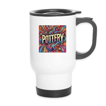 Pottery (psychedelic) - 14 oz Travel Mug with Handle - white - Front