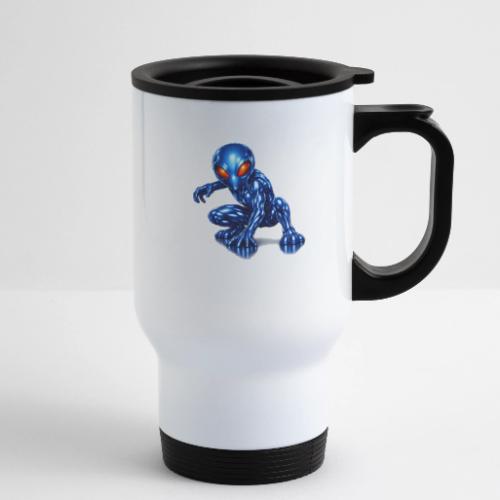 Blue Alien Crouch - 14 oz Travel Mug with Handle