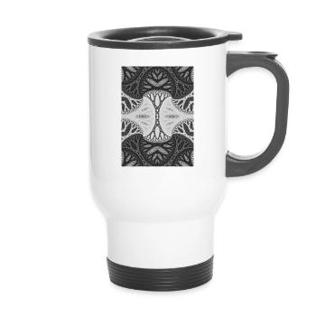 Fractal Shrooms - 14 oz Travel Mug with Handle - white - Front