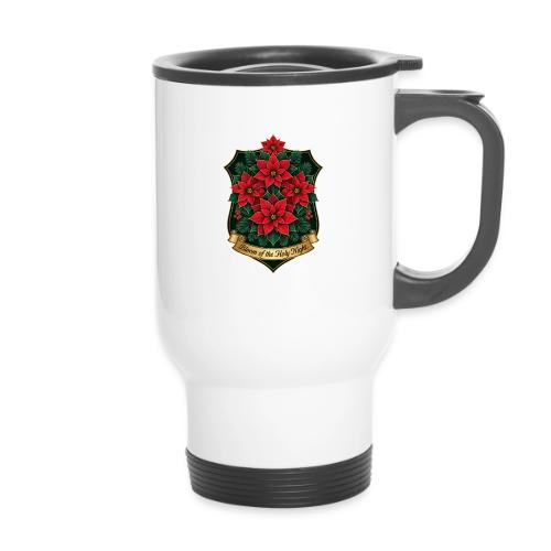 Poinsettia Crest T-Shirt - 14 oz Travel Mug with Handle