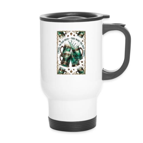 Cheers to Bad Ideas Tankards Graphic Tee - 14 oz Travel Mug with Handle