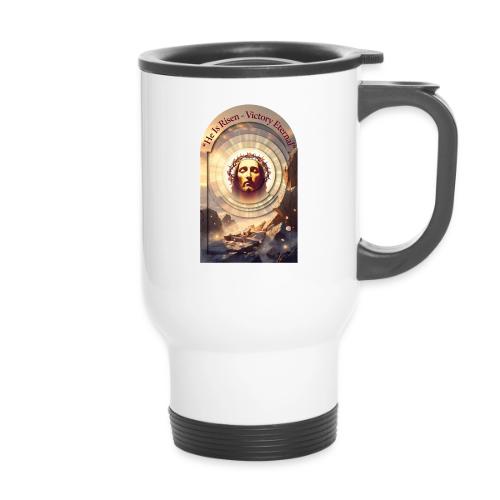 Easter He Is Risen Sacred Face T Shirt, wife Gift - 14 oz Travel Mug with Handle