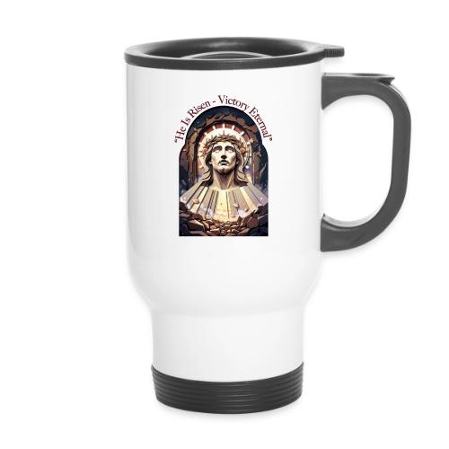Easter He Is Risen Face of Christ T Shirt, Gift - 14 oz Travel Mug with Handle