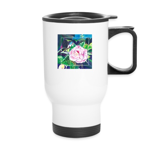 Camellia Watercolor - 14 oz Travel Mug with Handle