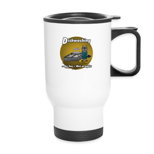 Dishwashing Raccoon - 14 oz Travel Mug with Handle