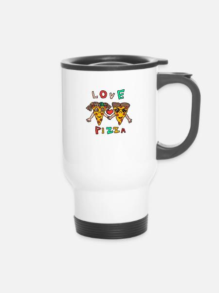 Love Pizza - 14 oz Travel Mug with Handle - white