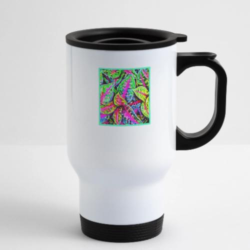 Vibrant Nature ChicLeaf Pattern - 14 oz Travel Mug with Handle