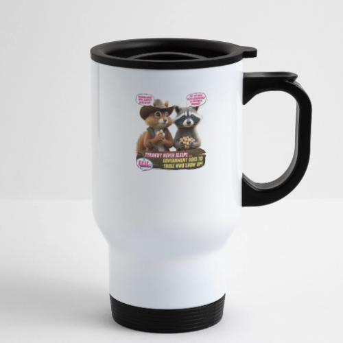 Freedom Squirrel and Raccoon - 14 oz Travel Mug with Handle