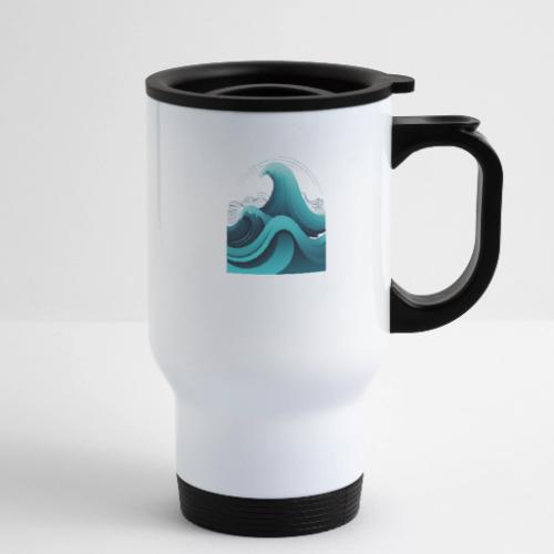 Dynamic Ocean Wave Illustration - 14 oz Travel Mug with Handle