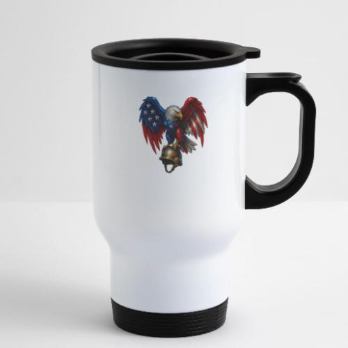 American Flag Bald Eagle - Helmet - 14 oz Travel Mug with Handle