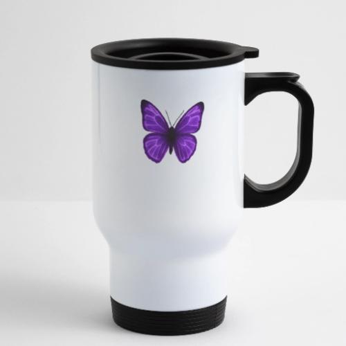 Neon Purple Butterfly - 14 oz Travel Mug with Handle