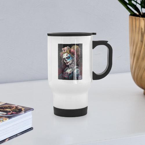 Patriotic Undead Zombie Caricature Girl #3B - 14 oz Travel Mug with Handle