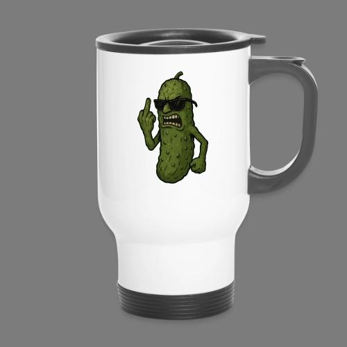 Angry Pickle Flipping the Bird - 14 oz Travel Mug with Handle
