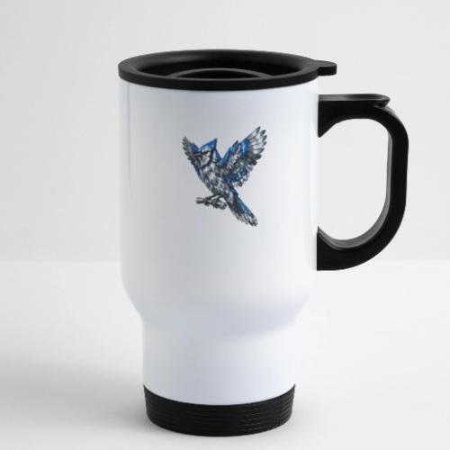 Silver Blue Jay Open Wing Perch - 14 oz Travel Mug with Handle