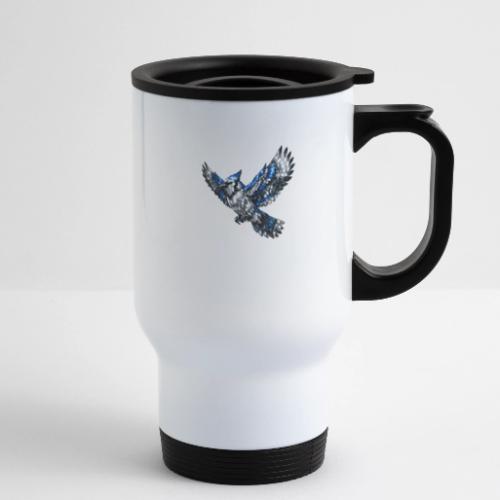 Silver Blue Jay in Flight - 14 oz Travel Mug with Handle
