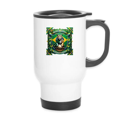 Brazil Jaguar Glory T-Shirt, Flag Pride Badge Gift - 14 oz Travel Mug with Handle