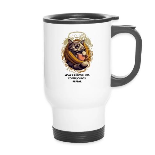 Powered by Sarcasm Cat Tee - 14 oz Travel Mug with Handle