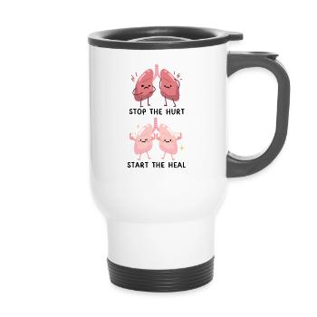 Smoking Cessation smoking and health - 14 oz Travel Mug with Handle - white - Front