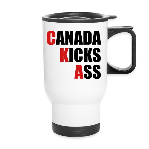 Canada Kicks Ass Vertical - 14 oz Travel Mug with Handle