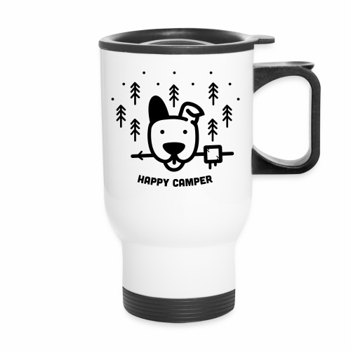 Happy Camping Dog - 14 oz Travel Mug with Handle