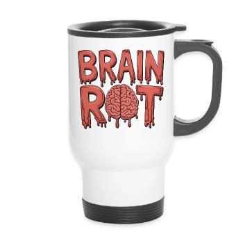 Brain Rot Too Many Memes to Process Brainrot - 14 oz Travel Mug with Handle - white - Front
