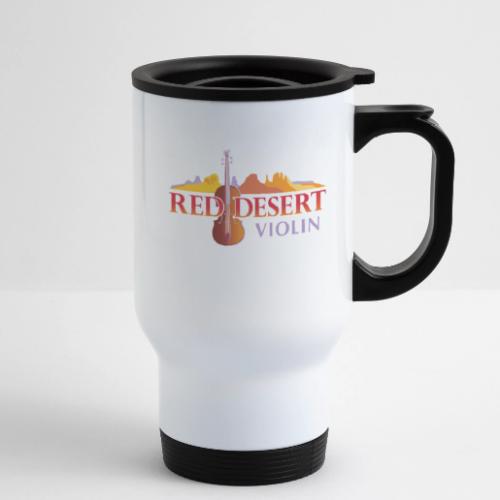Red Desert Violin- Red Text, Cut-Out. - 14 oz Travel Mug with Handle