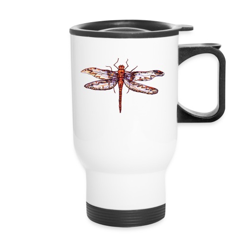 Dragonfly red - 14 oz Travel Mug with Handle