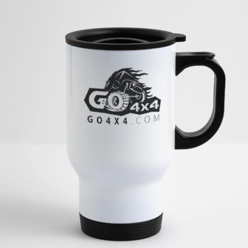 go bw white text black - 14 oz Travel Mug with Handle
