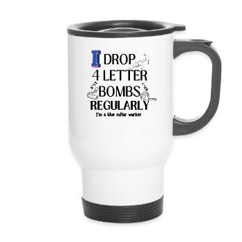 BLUE COLLAR WORKER SWEAR SHIRT FUNNY T-SHIRT - 14 oz Travel Mug with Handle - white - Front