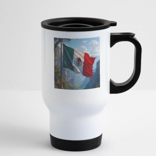 Mexican Flag in Mountain Nature Landscape - 14 oz Travel Mug with Handle