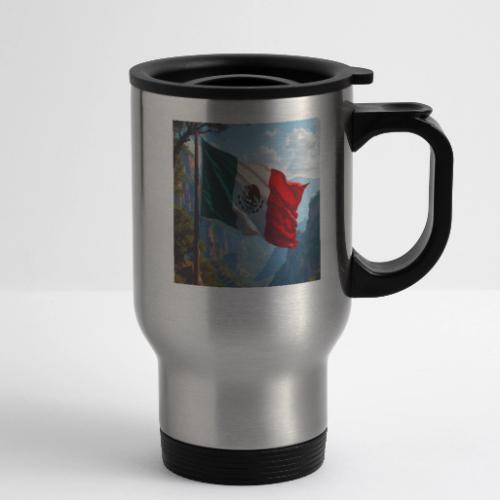 Mexican Flag in Mountain Nature Landscape - 14 oz Travel Mug with Handle