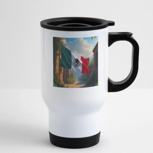 Mexican flag in Magical Town and Nature - 14 oz Travel Mug with Handle