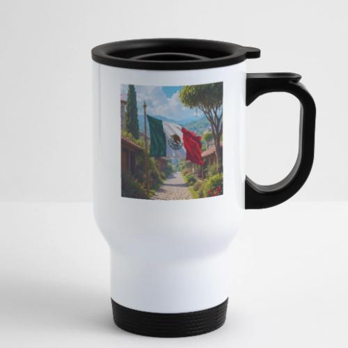 Mexican flag surrounded by nature and magic town - 14 oz Travel Mug with Handle