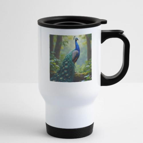 Majestic Peacock in Enchanted Forest - 14 oz Travel Mug with Handle