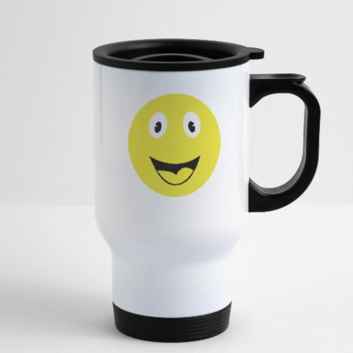 Yellow Happy Face Print - 14 oz Travel Mug with Handle