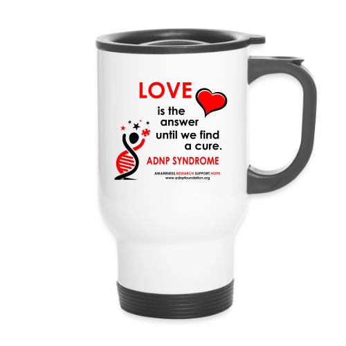 LOVE IS THE ANSWER Red and Black - 14 oz Travel Mug with Handle