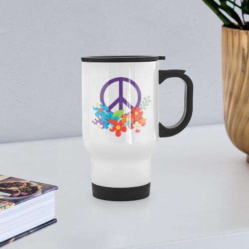 Hippie Peace Design With Flowers - Travel Mug with Handle