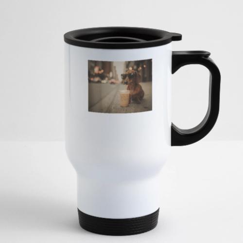 Funny Dachshund Iced Coffee Lover Tee - 14 oz Travel Mug with Handle