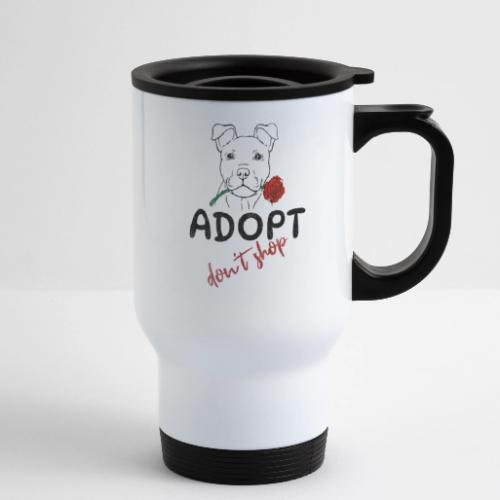 Retro Adopt Dont Shop Cute Puppy Rose Tee - 14 oz Travel Mug with Handle
