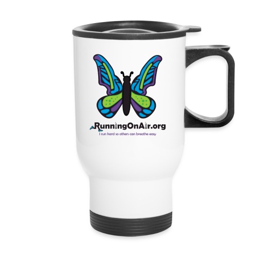 Running On Air logo for light colored shirts - 14 oz Travel Mug with Handle