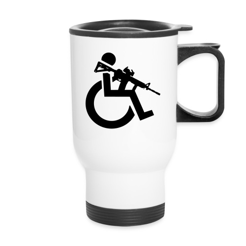 Image of a wheelchair user armed with rifle - Travel Mug with Handle
