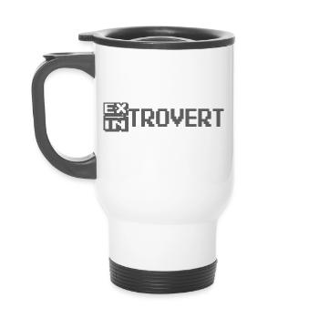 Introvert/Extrovert-Mono design - 14 oz Travel Mug with Handle - white - Back