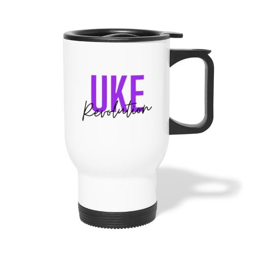 Front & Back Purple Uke Revolution Get Your Uke On - Travel Mug with Handle