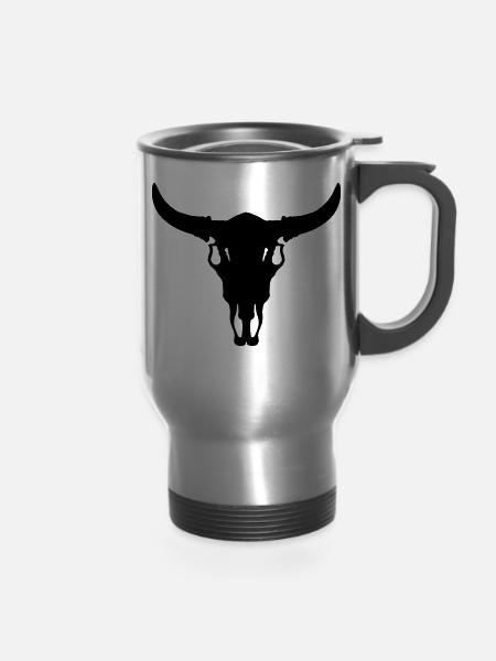 Cow/Bull Skull - 14 oz Travel Mug with Handle - silver