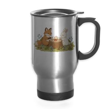 Woodland Tea for Two - 14 oz Travel Mug with Handle - silver - Front
