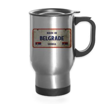 Belgrade Serbia vintage sign - 14 oz Travel Mug with Handle - silver - Front