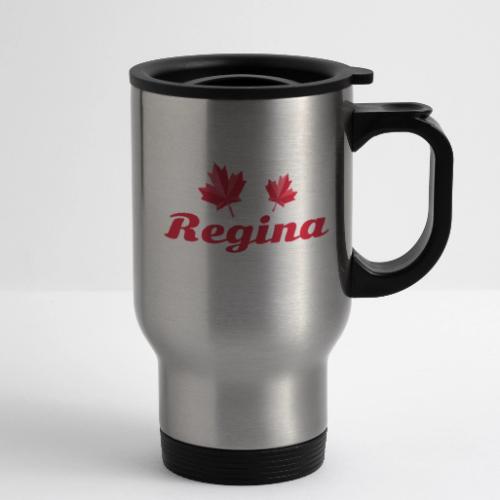 Regina with two red maple leaves - 14 oz Travel Mug with Handle