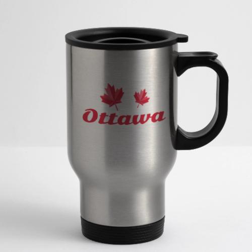 Ottawa with two red maple leaves - 14 oz Travel Mug with Handle