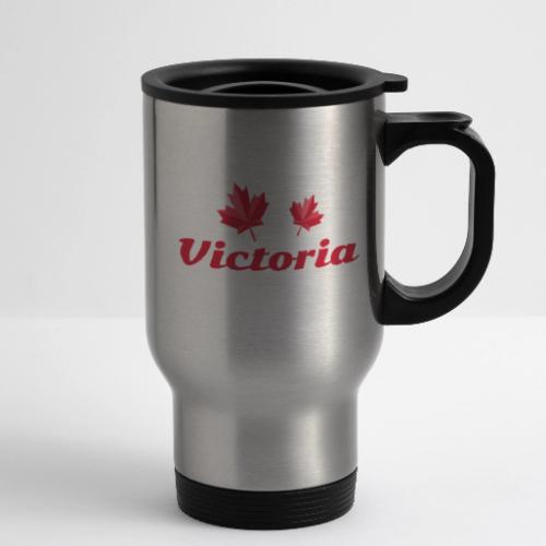 Victoria with two red maple leaves - 14 oz Travel Mug with Handle